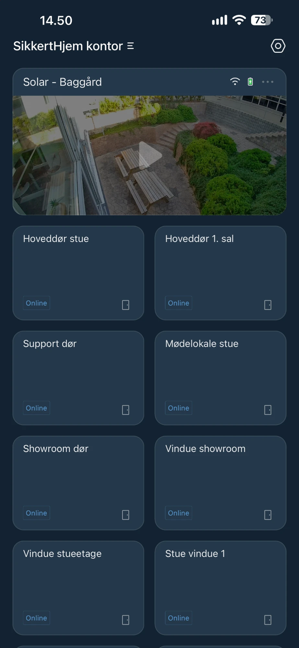 Forsiden i S7pro appen med et kort for hvert tilbehør
